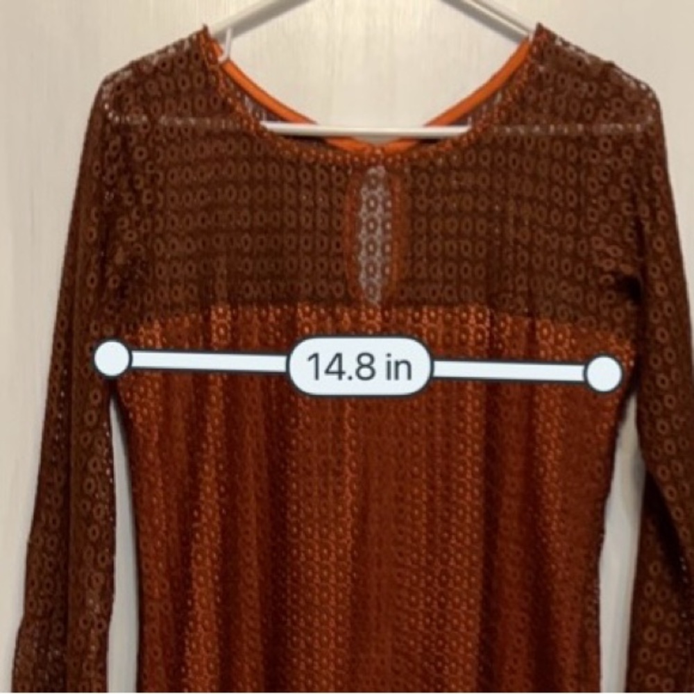 EBZA L AWESOME Cocktail dress Brown Lace Over Orange Keyhole Back, Hidden Zipper - Picture 13 of 15